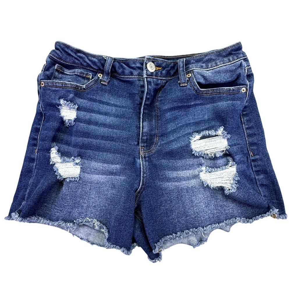 Vanilla‎ Star Shorts Junior's Size 26 Blue Distressed Cutoff Real Cheeky Midi